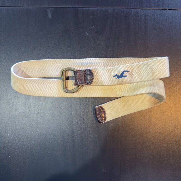 Hollister Cream Canvas Belt with Leather Trim - Picture 1 of 4